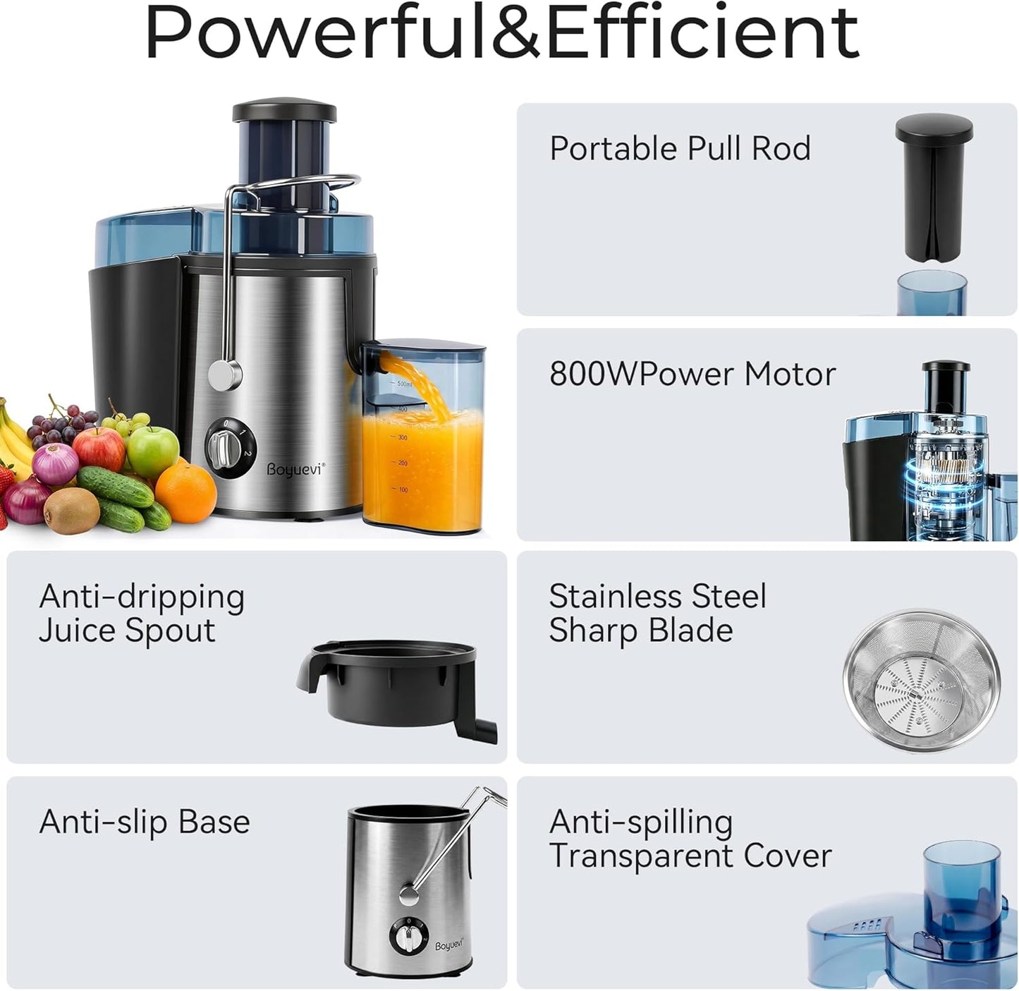 Juicer Machine, 800W Centrifugal Juicer for Whole Fruits and Vegetables,3 Inch Wide Feed Chute, Easy to Clean, Silver