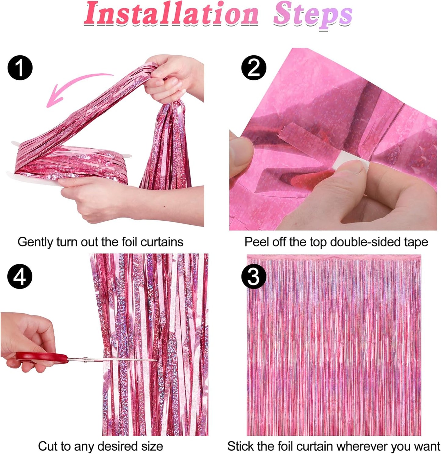 Pink Holographic Foil Fringe Curtain