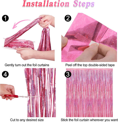 Pink Holographic Foil Fringe Curtain