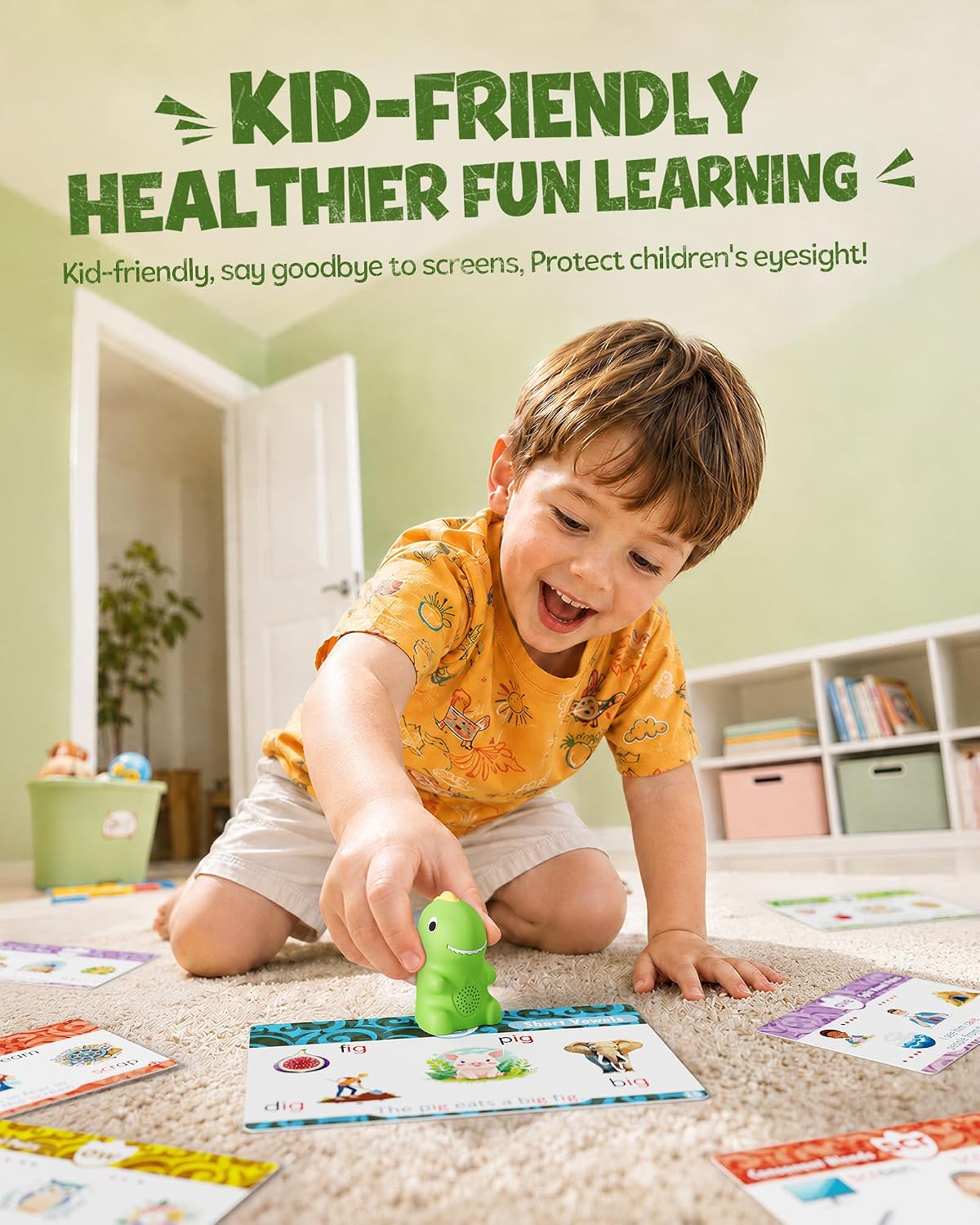 Dinosaur Sound-Enabled Reading Pen (Includes Phonics Cards) — Suitable for Children Aged 3–8