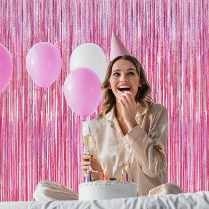 Pink Holographic Foil Fringe Curtain