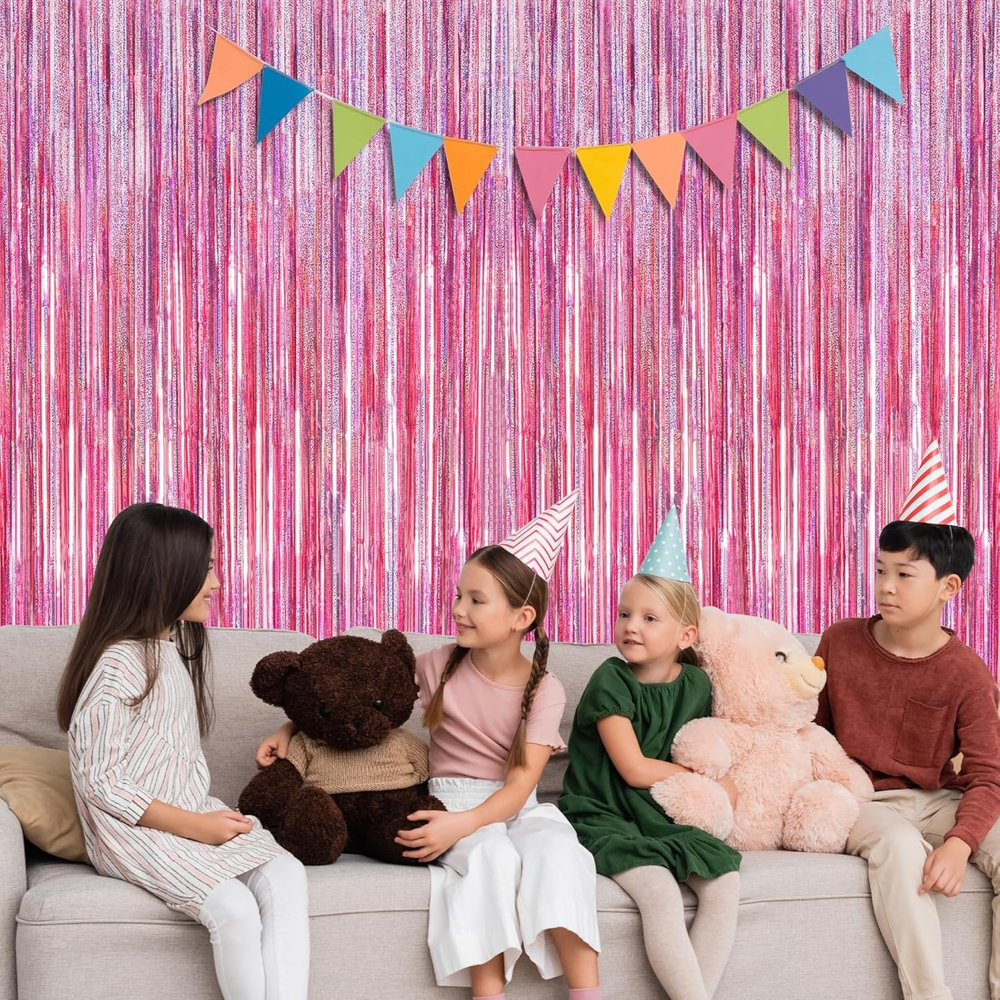 Pink Holographic Foil Fringe Curtain