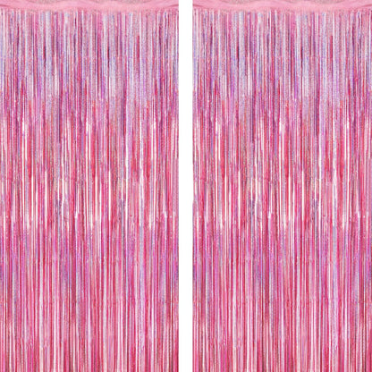 Pink Holographic Foil Fringe Curtain
