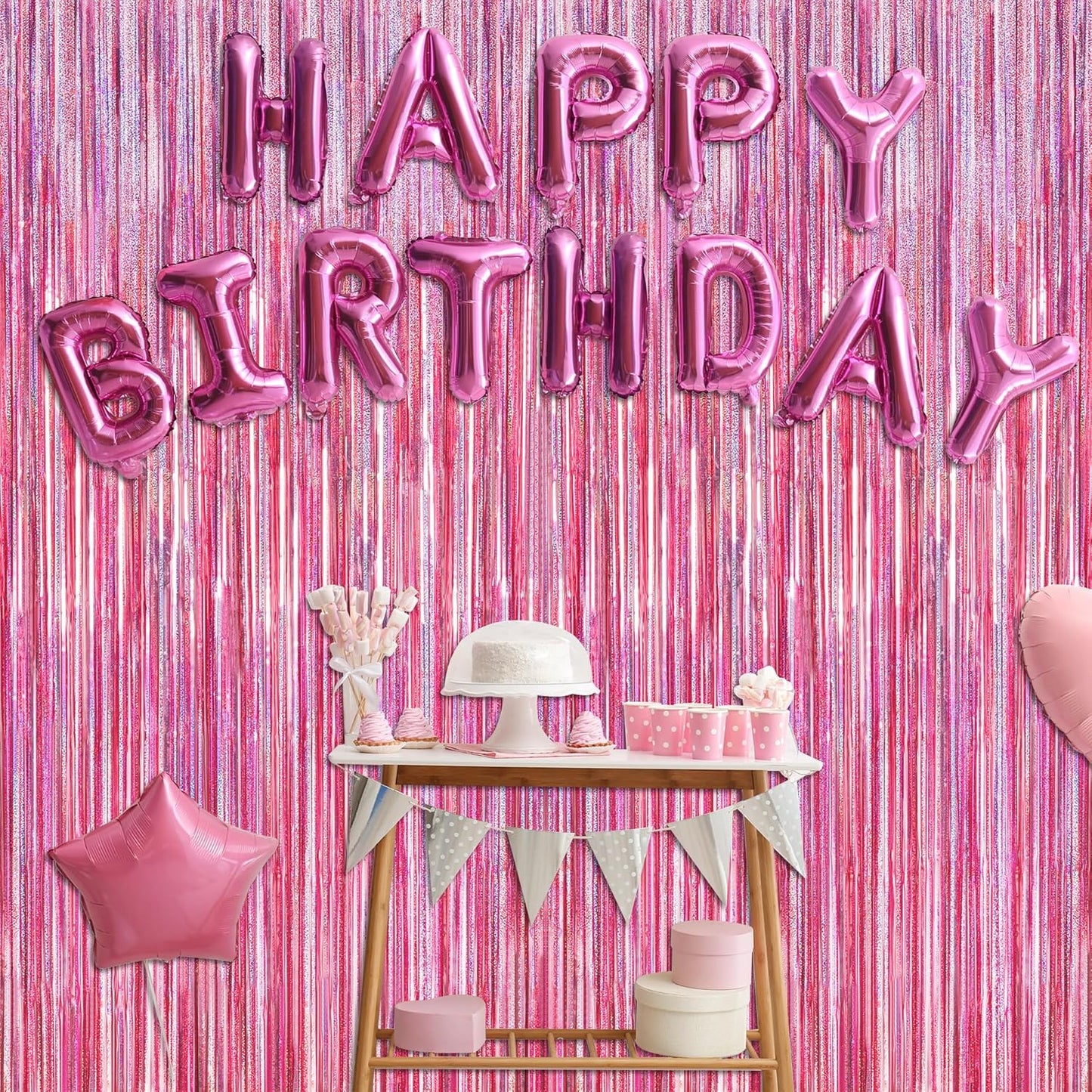 Pink Holographic Foil Fringe Curtain