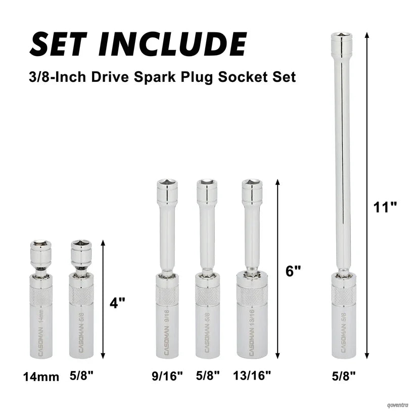 6PCS 3/8-Inch Drive Magnetic Swivel Spark Plug Socket Set