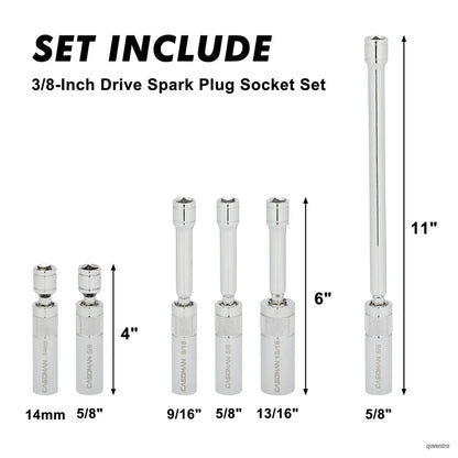 6PCS 3/8-Inch Drive Magnetic Swivel Spark Plug Socket Set